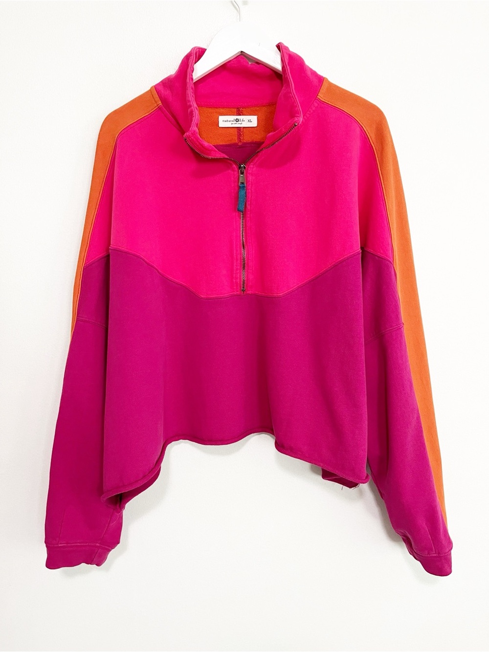 Natural Life Jess Colorblock 1/4 Zip Cotton Pullover Hot Pink XL - Picture 4 of 9